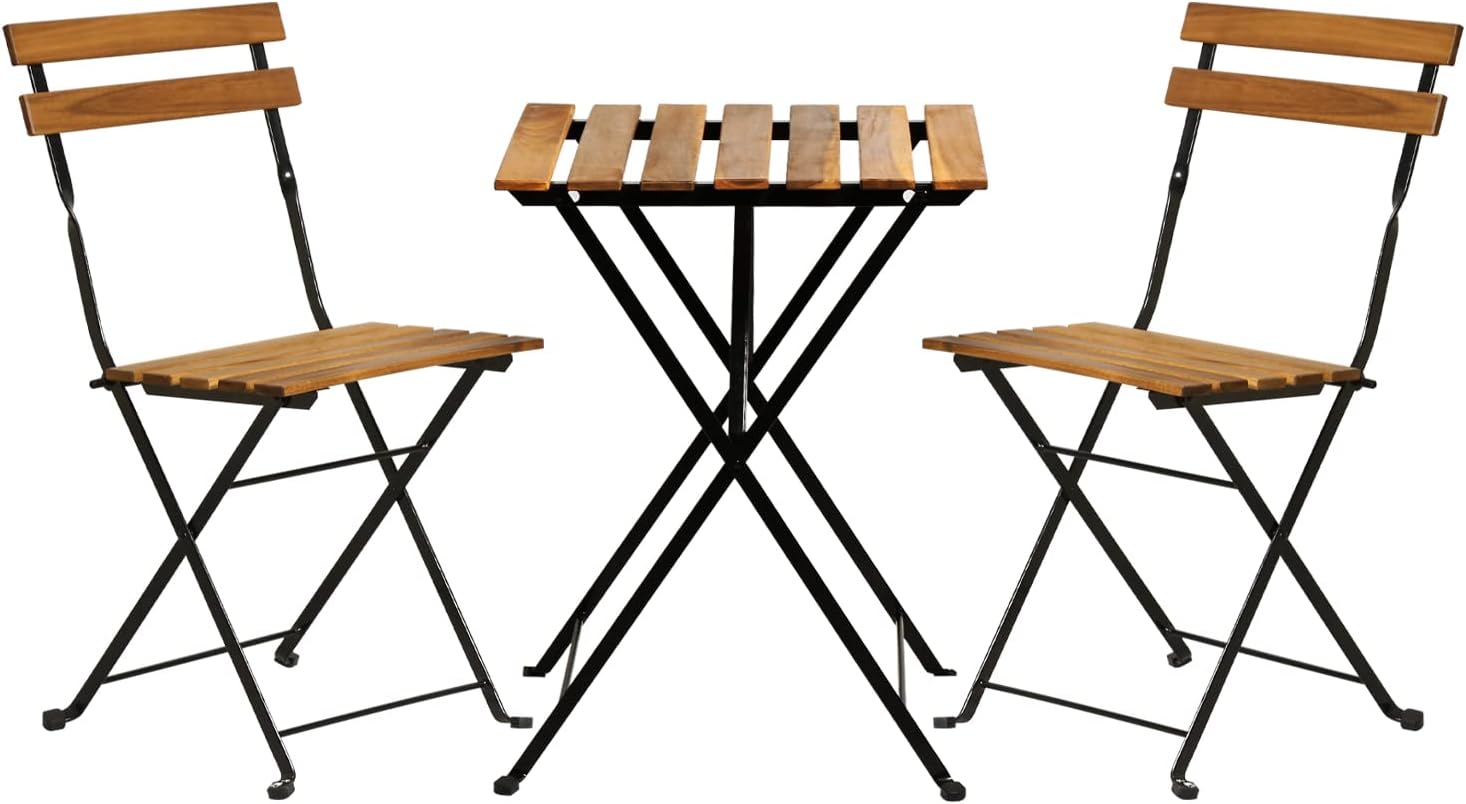 Outdoor Furniture Wooden - طقم بيسترو خشبي طبيعي قابل للطي