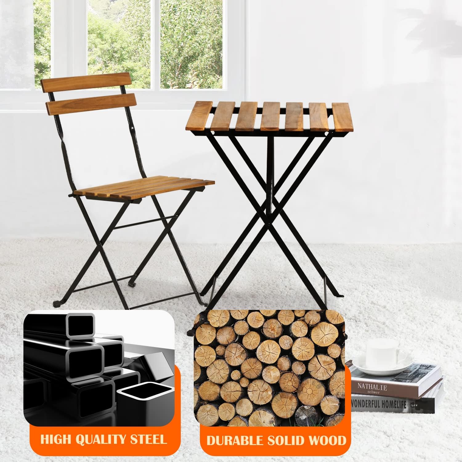 طقم بيسترو خشبي طبيعي قابل للط - مراجعة Outdoor Furniture Wooden وسعره